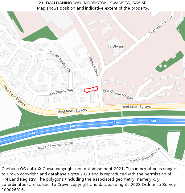 21, DAN DANINO WAY, MORRISTON, SWANSEA, SA6 6PJ: Location map and indicative extent of plot