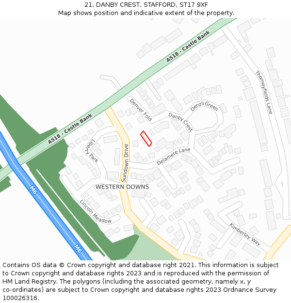 21, DANBY CREST, STAFFORD, ST17 9XF: Location map and indicative extent of plot