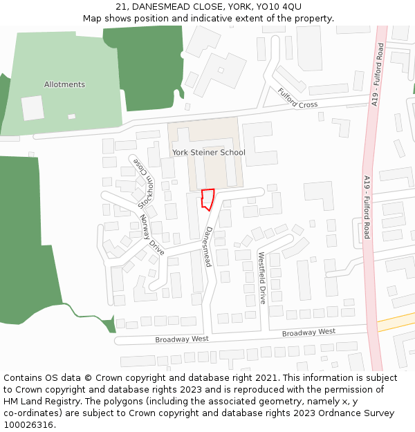 21, DANESMEAD CLOSE, YORK, YO10 4QU: Location map and indicative extent of plot