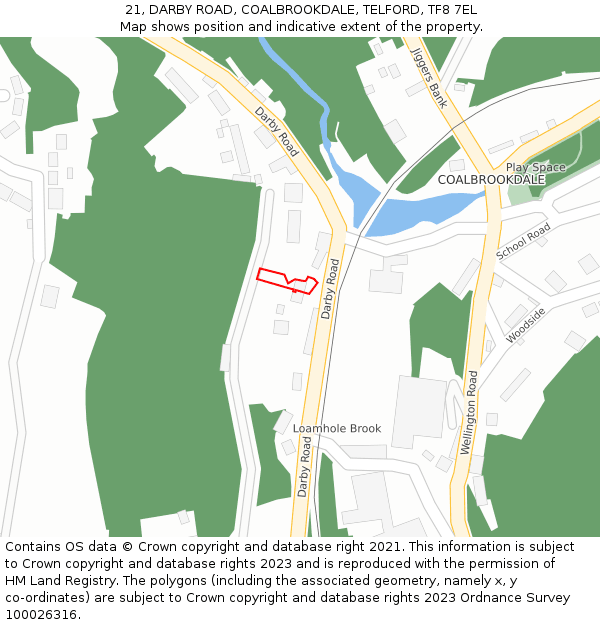 21, DARBY ROAD, COALBROOKDALE, TELFORD, TF8 7EL: Location map and indicative extent of plot