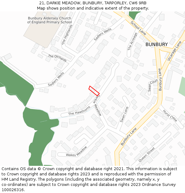 21, DARKIE MEADOW, BUNBURY, TARPORLEY, CW6 9RB: Location map and indicative extent of plot