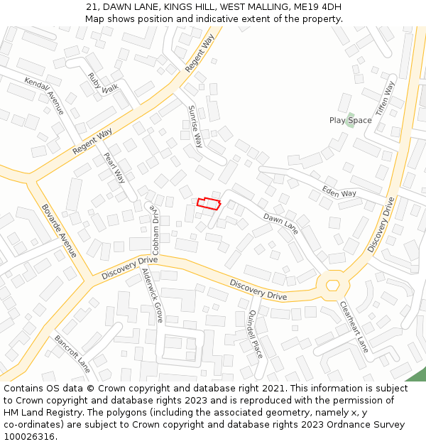 21, DAWN LANE, KINGS HILL, WEST MALLING, ME19 4DH: Location map and indicative extent of plot