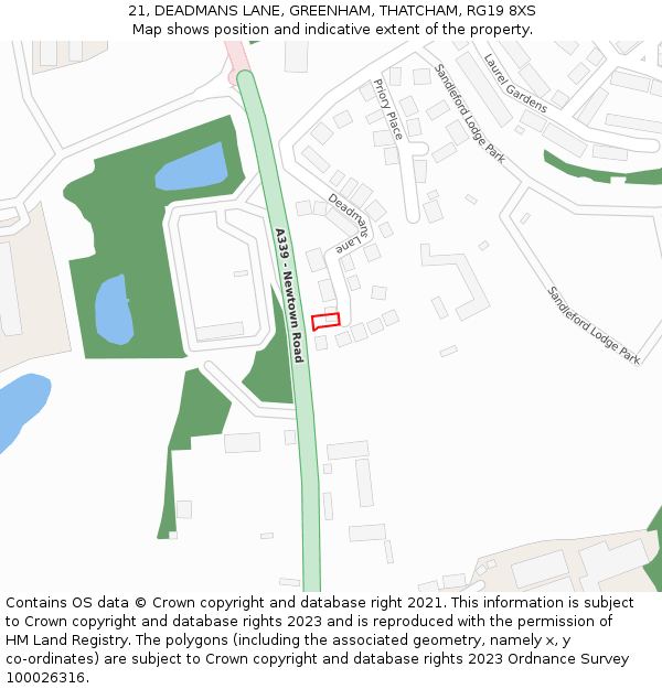 21, DEADMANS LANE, GREENHAM, THATCHAM, RG19 8XS: Location map and indicative extent of plot