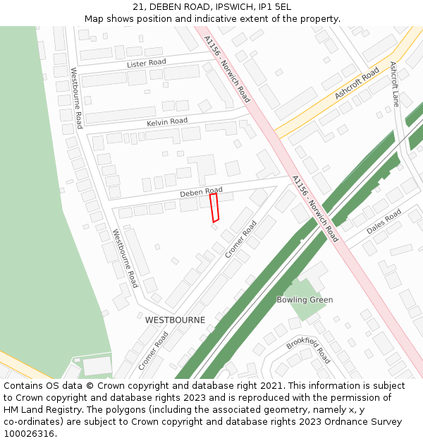 21, DEBEN ROAD, IPSWICH, IP1 5EL: Location map and indicative extent of plot