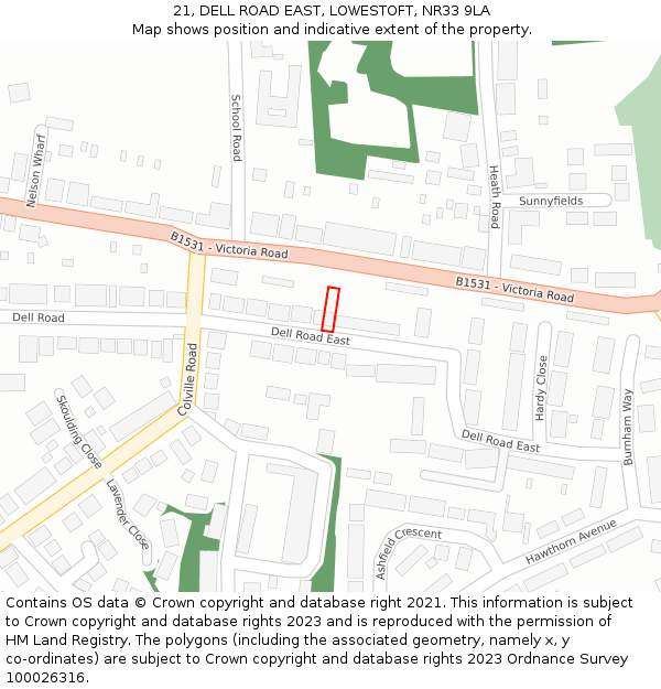 21, DELL ROAD EAST, LOWESTOFT, NR33 9LA: Location map and indicative extent of plot