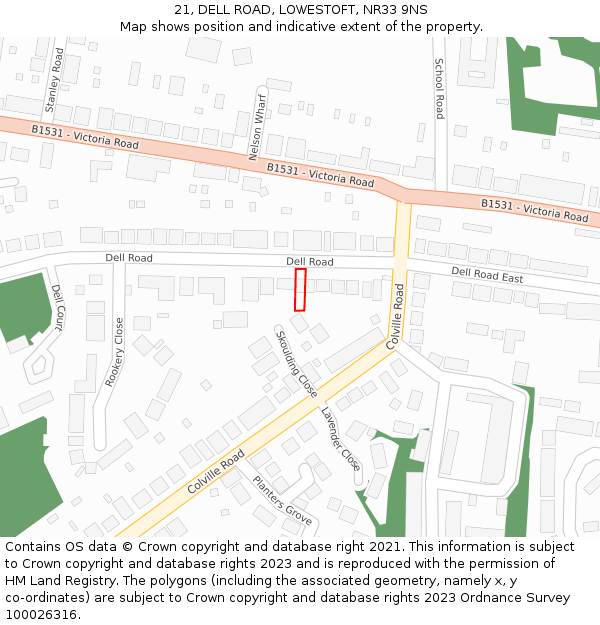 21, DELL ROAD, LOWESTOFT, NR33 9NS: Location map and indicative extent of plot