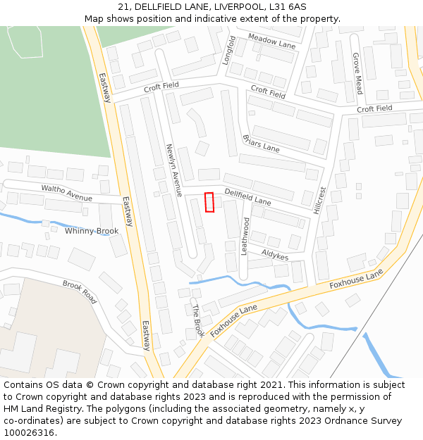 21, DELLFIELD LANE, LIVERPOOL, L31 6AS: Location map and indicative extent of plot