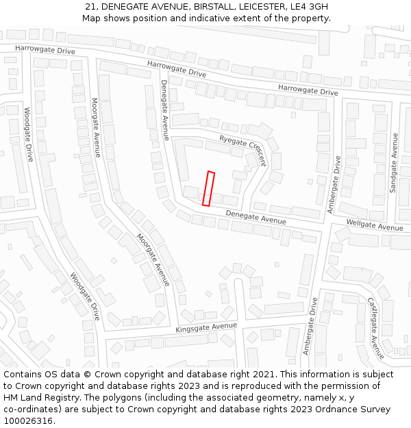 21, DENEGATE AVENUE, BIRSTALL, LEICESTER, LE4 3GH: Location map and indicative extent of plot
