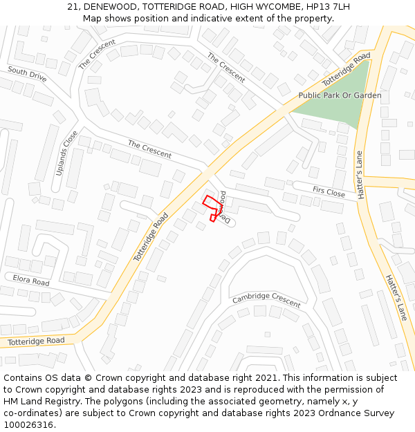 21, DENEWOOD, TOTTERIDGE ROAD, HIGH WYCOMBE, HP13 7LH: Location map and indicative extent of plot