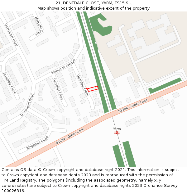 21, DENTDALE CLOSE, YARM, TS15 9UJ: Location map and indicative extent of plot
