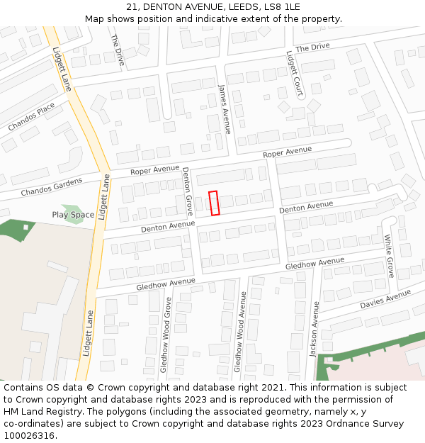 21, DENTON AVENUE, LEEDS, LS8 1LE: Location map and indicative extent of plot