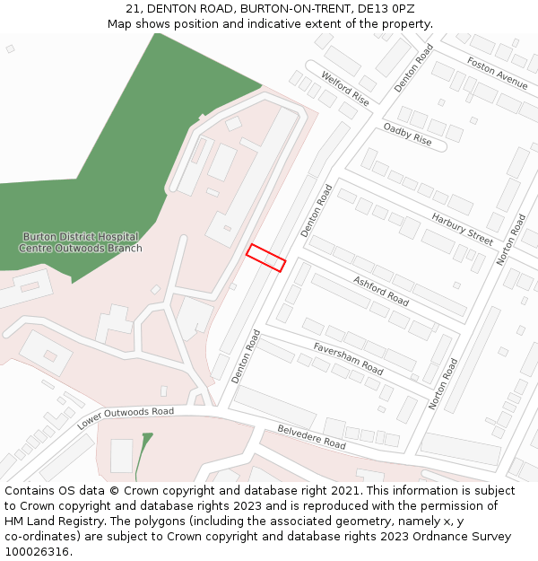 21, DENTON ROAD, BURTON-ON-TRENT, DE13 0PZ: Location map and indicative extent of plot