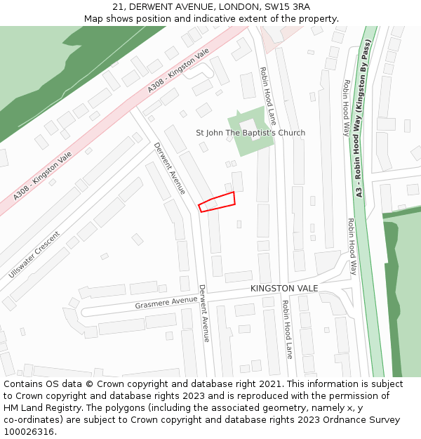 21, DERWENT AVENUE, LONDON, SW15 3RA: Location map and indicative extent of plot