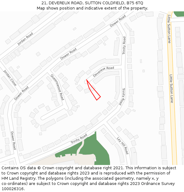 21, DEVEREUX ROAD, SUTTON COLDFIELD, B75 6TQ: Location map and indicative extent of plot