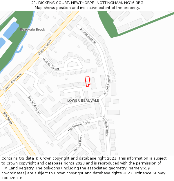 21, DICKENS COURT, NEWTHORPE, NOTTINGHAM, NG16 3RG: Location map and indicative extent of plot