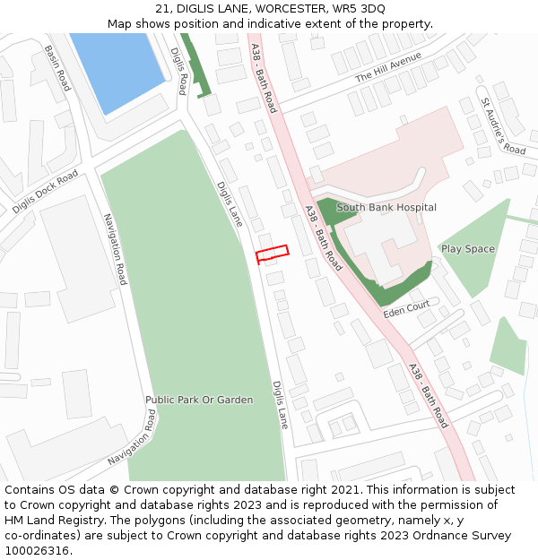 21, DIGLIS LANE, WORCESTER, WR5 3DQ: Location map and indicative extent of plot