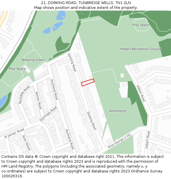 21, DORKING ROAD, TUNBRIDGE WELLS, TN1 2LN: Location map and indicative extent of plot