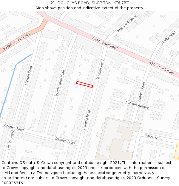 21, DOUGLAS ROAD, SURBITON, KT6 7RZ: Location map and indicative extent of plot