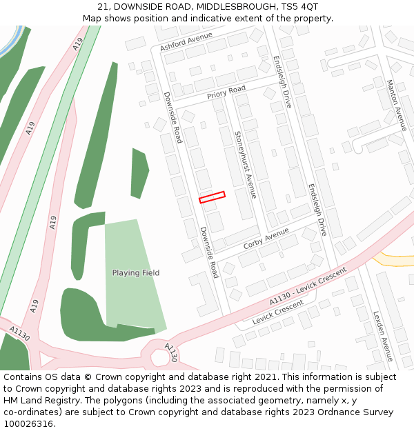 21, DOWNSIDE ROAD, MIDDLESBROUGH, TS5 4QT: Location map and indicative extent of plot