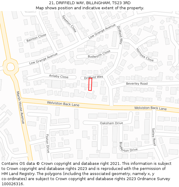 21, DRIFFIELD WAY, BILLINGHAM, TS23 3RD: Location map and indicative extent of plot