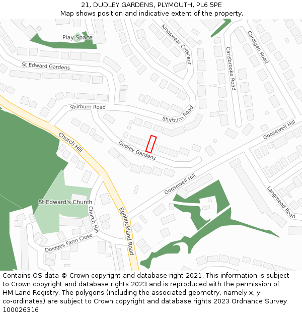 21, DUDLEY GARDENS, PLYMOUTH, PL6 5PE: Location map and indicative extent of plot