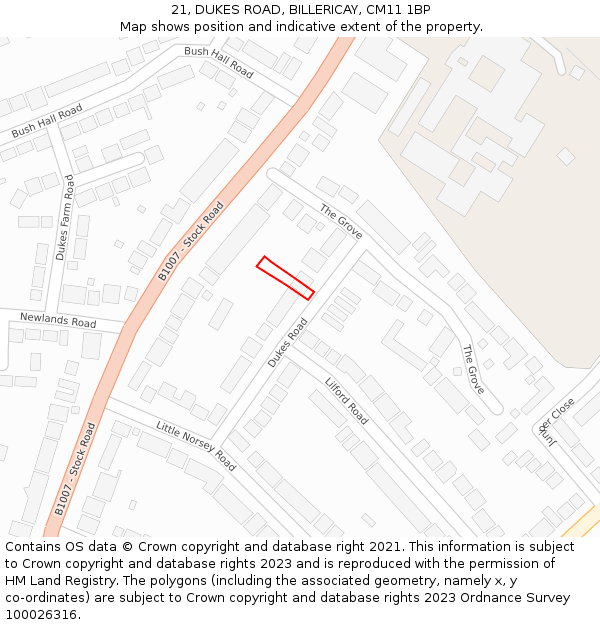 21, DUKES ROAD, BILLERICAY, CM11 1BP: Location map and indicative extent of plot