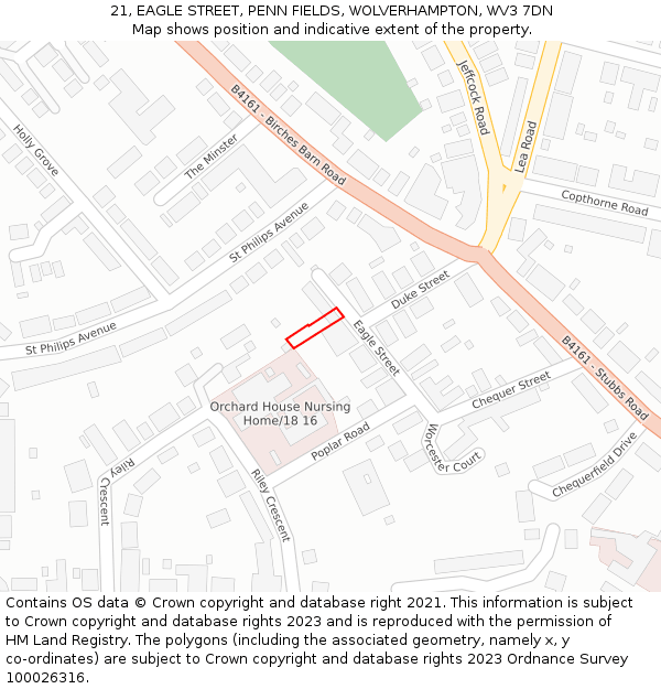 21, EAGLE STREET, PENN FIELDS, WOLVERHAMPTON, WV3 7DN: Location map and indicative extent of plot