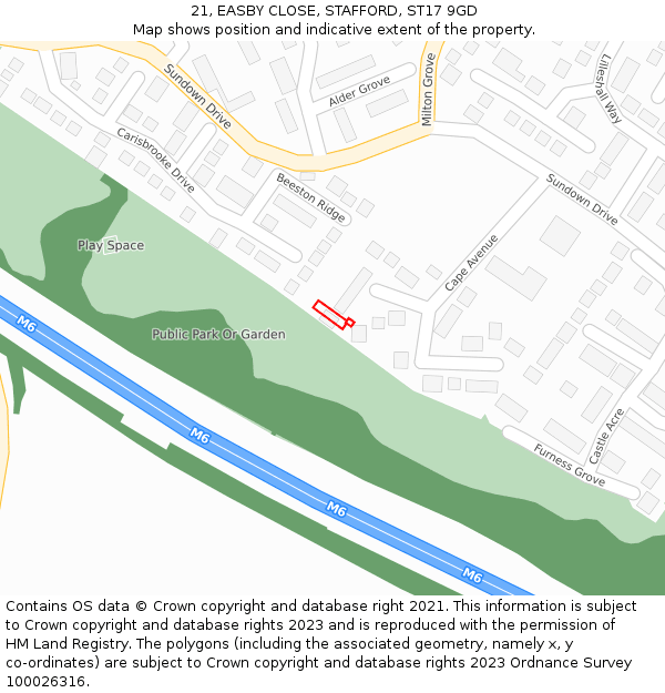 21, EASBY CLOSE, STAFFORD, ST17 9GD: Location map and indicative extent of plot