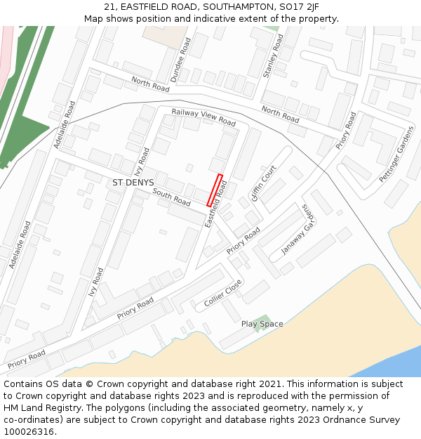 21, EASTFIELD ROAD, SOUTHAMPTON, SO17 2JF: Location map and indicative extent of plot