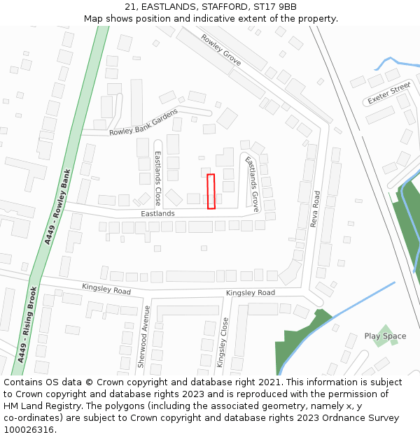 21, EASTLANDS, STAFFORD, ST17 9BB: Location map and indicative extent of plot