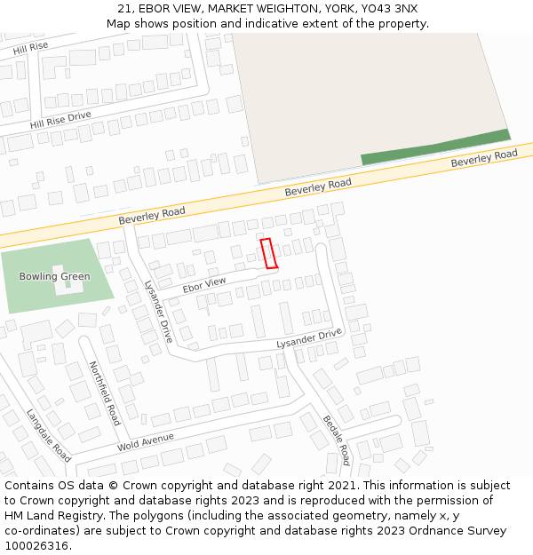 21, EBOR VIEW, MARKET WEIGHTON, YORK, YO43 3NX: Location map and indicative extent of plot