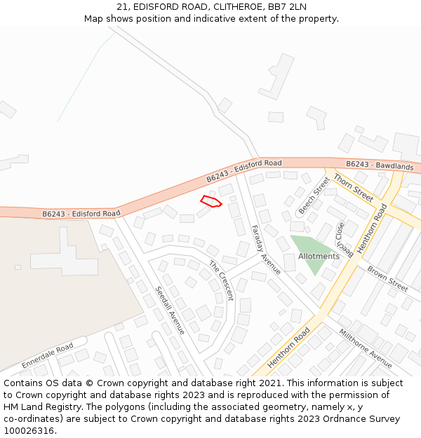 21, EDISFORD ROAD, CLITHEROE, BB7 2LN: Location map and indicative extent of plot