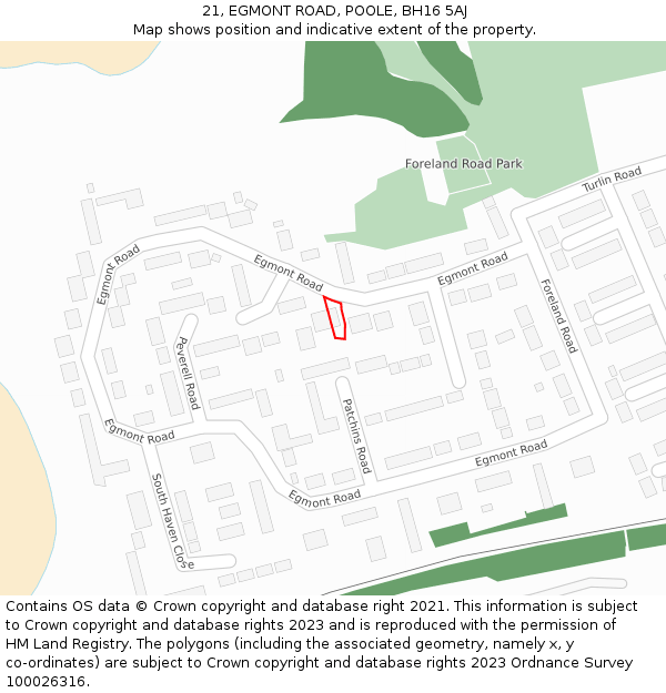 21, EGMONT ROAD, POOLE, BH16 5AJ: Location map and indicative extent of plot