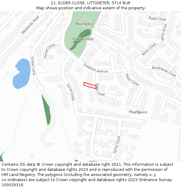 21, ELDER CLOSE, UTTOXETER, ST14 8UR: Location map and indicative extent of plot