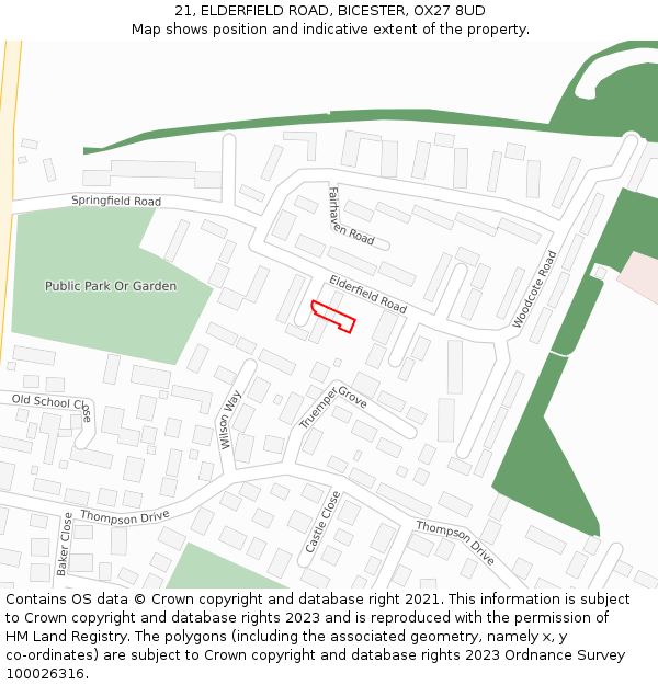 21, ELDERFIELD ROAD, BICESTER, OX27 8UD: Location map and indicative extent of plot