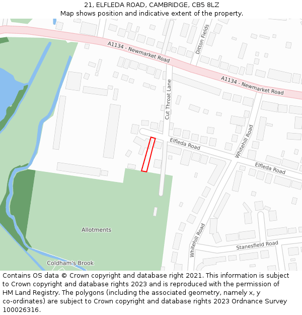 21, ELFLEDA ROAD, CAMBRIDGE, CB5 8LZ: Location map and indicative extent of plot