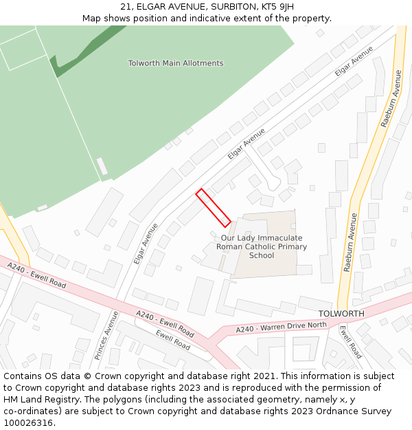 21, ELGAR AVENUE, SURBITON, KT5 9JH: Location map and indicative extent of plot