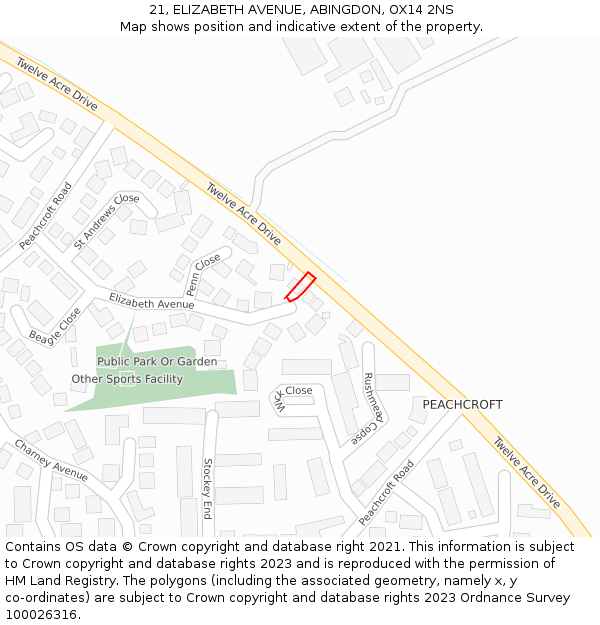 21, ELIZABETH AVENUE, ABINGDON, OX14 2NS: Location map and indicative extent of plot