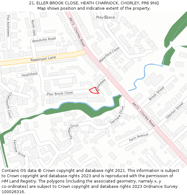 21, ELLER BROOK CLOSE, HEATH CHARNOCK, CHORLEY, PR6 9NQ: Location map and indicative extent of plot