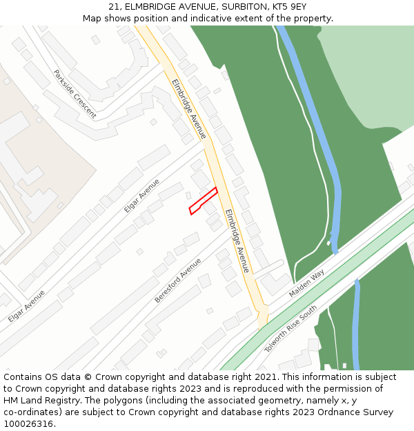 21, ELMBRIDGE AVENUE, SURBITON, KT5 9EY: Location map and indicative extent of plot