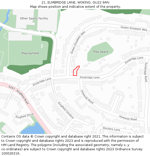 21, ELMBRIDGE LANE, WOKING, GU22 9AN: Location map and indicative extent of plot