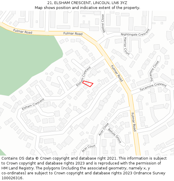 21, ELSHAM CRESCENT, LINCOLN, LN6 3YZ: Location map and indicative extent of plot
