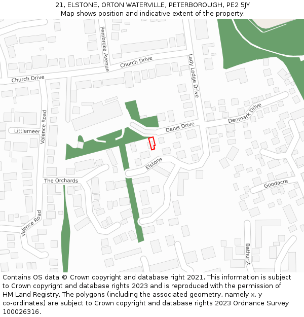 21, ELSTONE, ORTON WATERVILLE, PETERBOROUGH, PE2 5JY: Location map and indicative extent of plot
