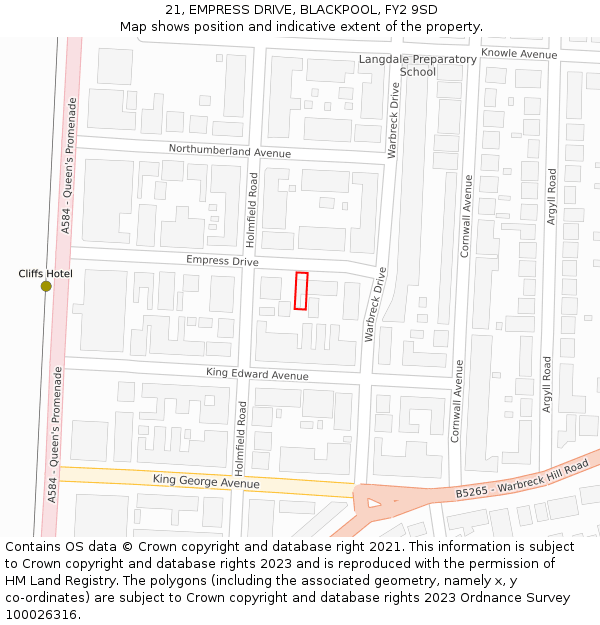 21, EMPRESS DRIVE, BLACKPOOL, FY2 9SD: Location map and indicative extent of plot