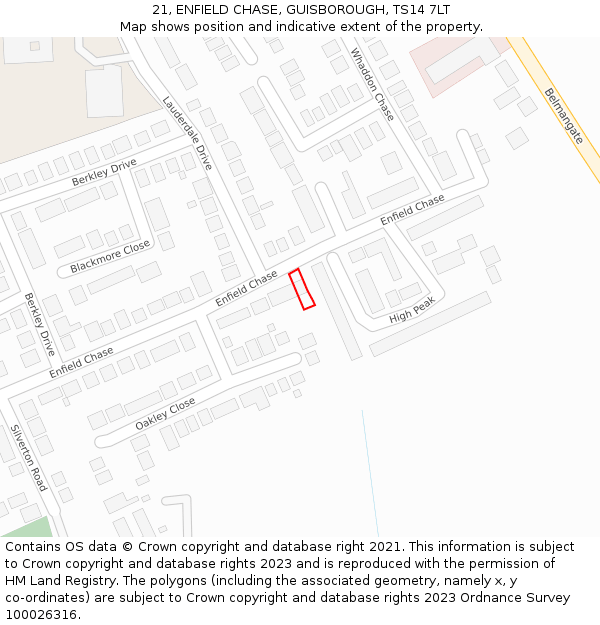 21, ENFIELD CHASE, GUISBOROUGH, TS14 7LT: Location map and indicative extent of plot