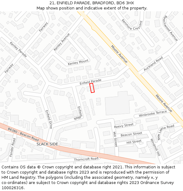 21, ENFIELD PARADE, BRADFORD, BD6 3HX: Location map and indicative extent of plot