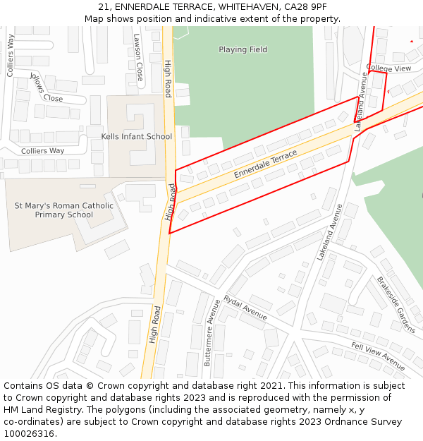 21, ENNERDALE TERRACE, WHITEHAVEN, CA28 9PF: Location map and indicative extent of plot