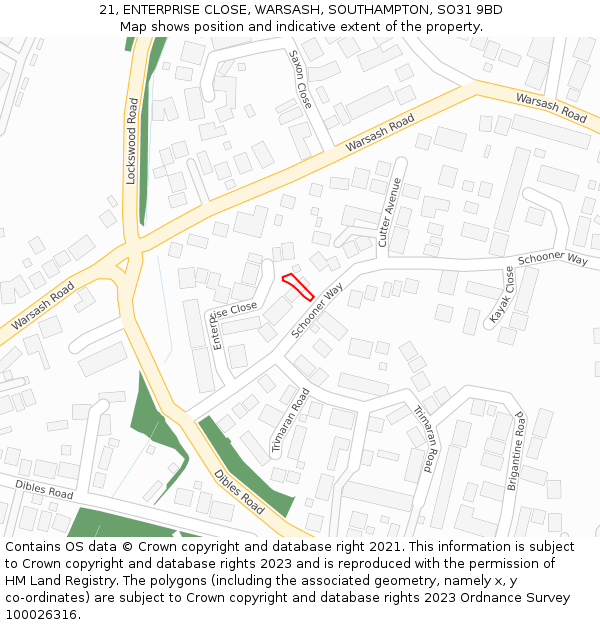 21, ENTERPRISE CLOSE, WARSASH, SOUTHAMPTON, SO31 9BD: Location map and indicative extent of plot