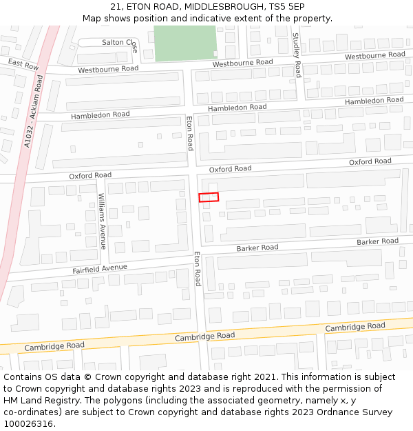 21, ETON ROAD, MIDDLESBROUGH, TS5 5EP: Location map and indicative extent of plot