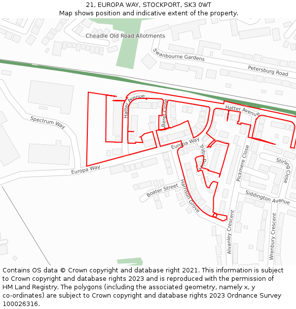 21, EUROPA WAY, STOCKPORT, SK3 0WT: Location map and indicative extent of plot